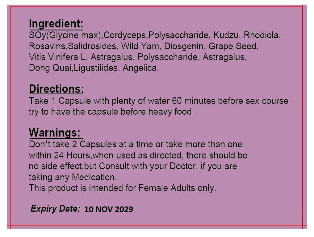 FEMALE SEX PILL ENHANCER- FXXX PASSION CAPSULE-DRIVE WOMEN LIBIDO HIGHER(6Pill)