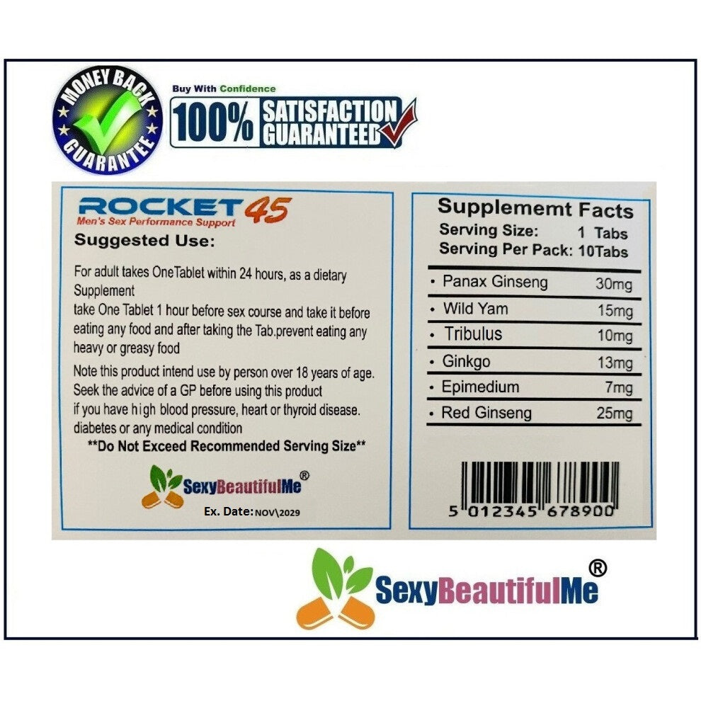 2Box OF ROCKET45 Sex Caps/Pills/Tabs For Men-Harder,Stronger,Longer Pleasure-20 Pills