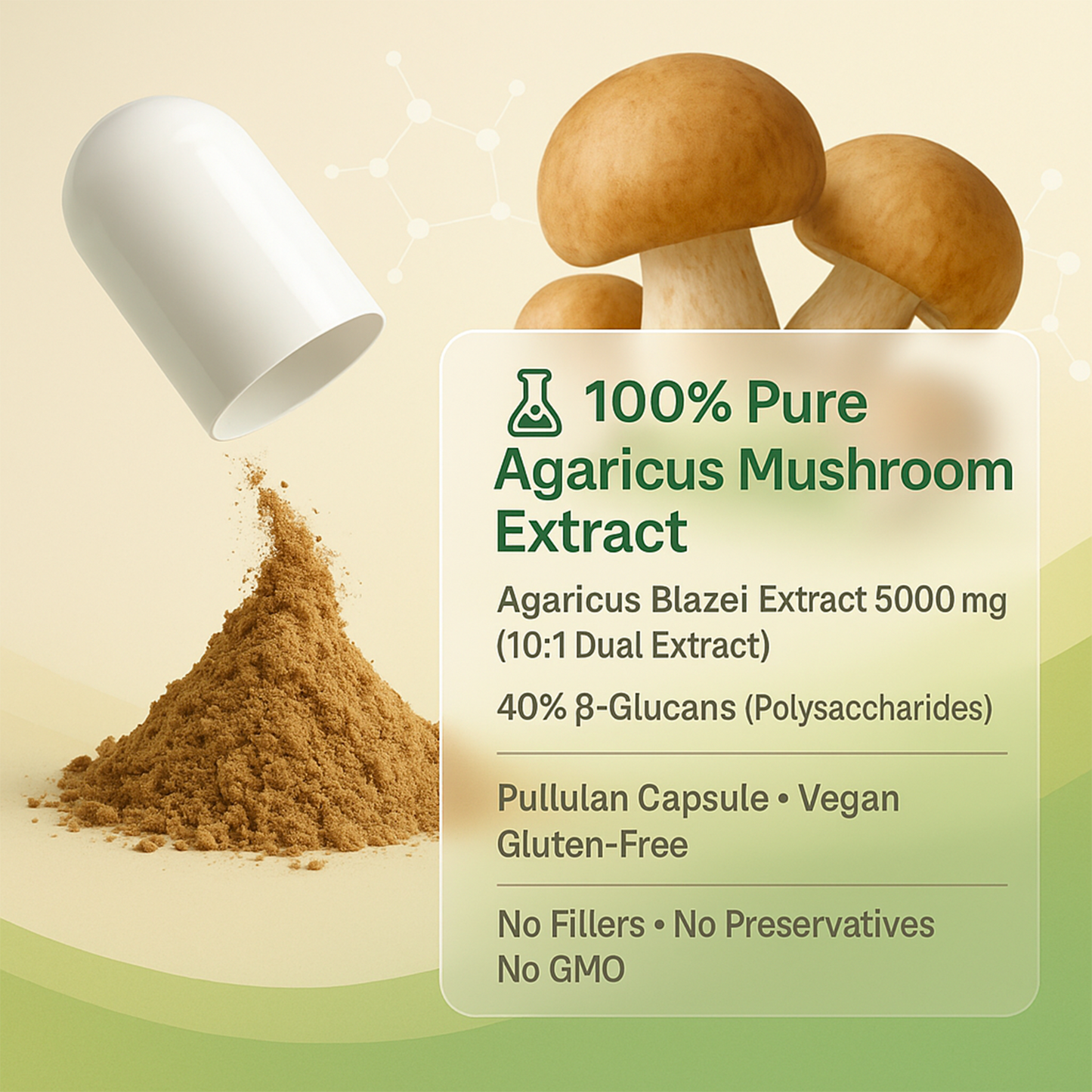 Agaricus Mushroom Extract Capsules 5000mg-40% Polysaccharides-Support Immunity