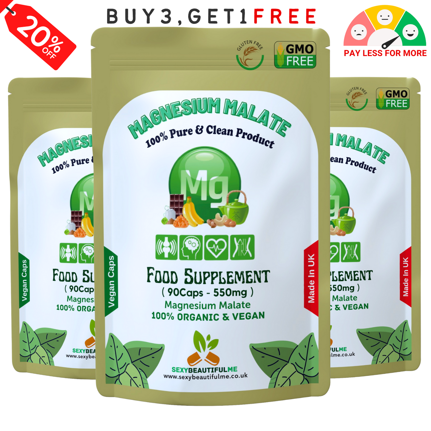 Magnesium Malate Capsules 550mg–High Absorption Vegan Magnesium-Energy & Muscle