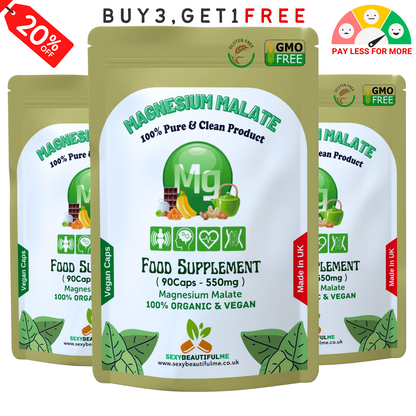 Magnesium Malate Capsules 550mg–High Absorption Vegan Magnesium-Energy & Muscle