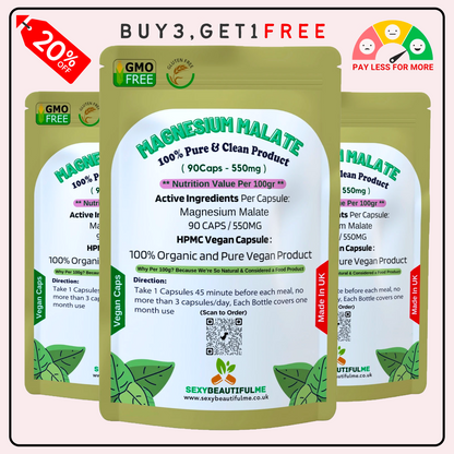 Magnesium Malate Capsules 550mg–High Absorption Vegan Magnesium-Energy & Muscle