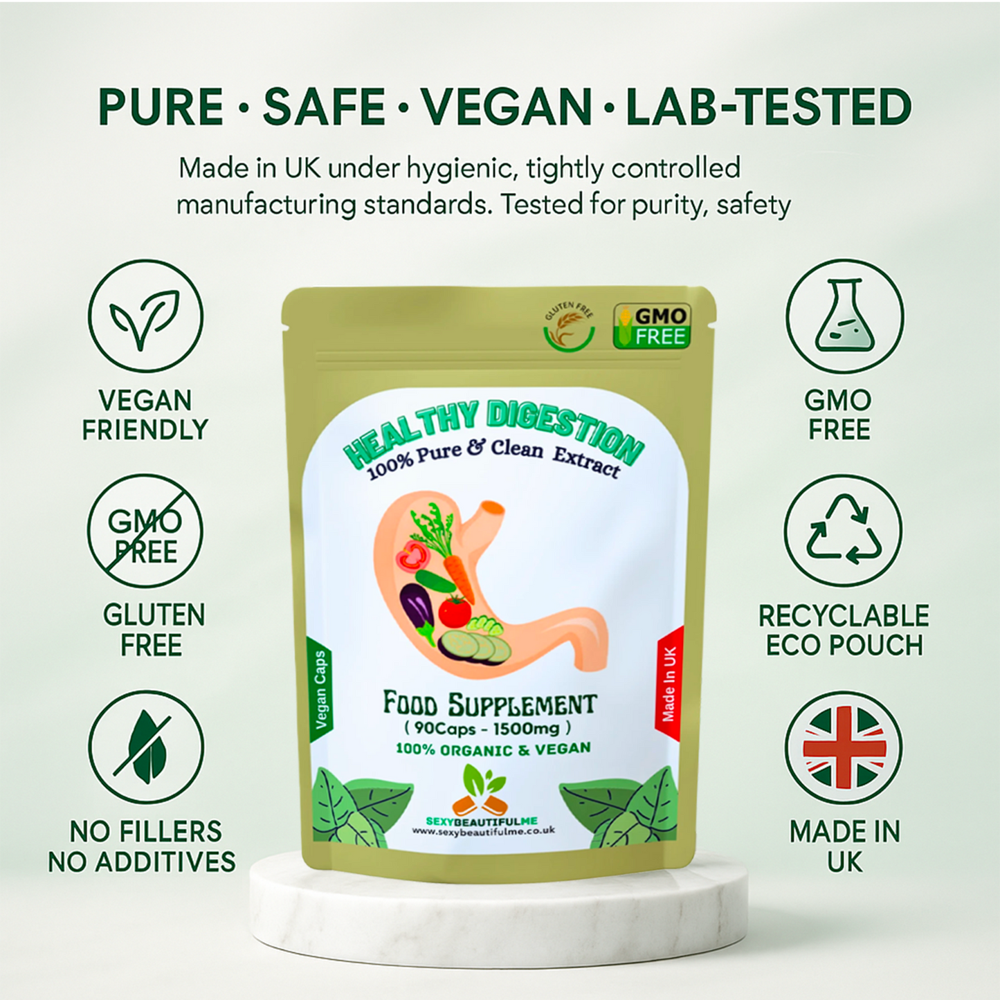 Gut Health Support 1500mg Caps | Healthy Digestion Capsule | Clean Vegan Formula