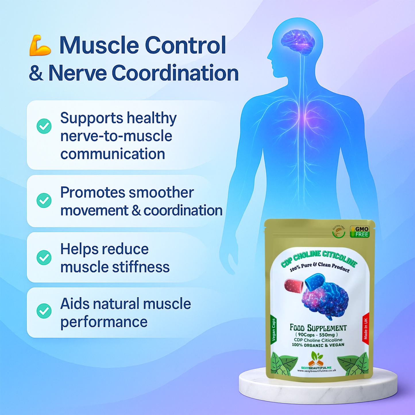 CDP Choline Citicoline 550mg Capsules | Natural Vegan Supplement | High Quality