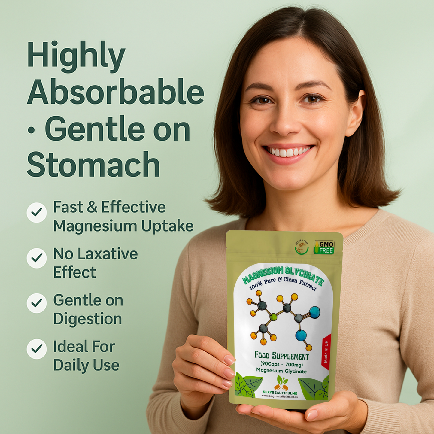 Magnesium Glycinate 700mg – 100% Vegan Capsules for Bone Health & Sleep Support