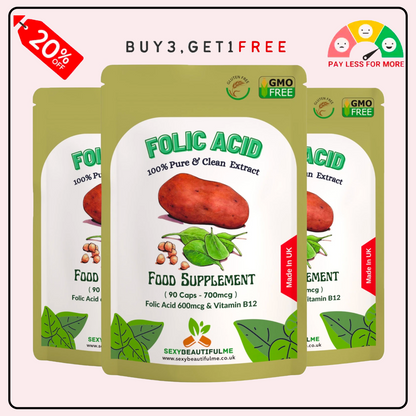 Folic Acid 700mcg + Vitamin B12 Capsules | Reduce Tiredness & Fatigue | Vegan