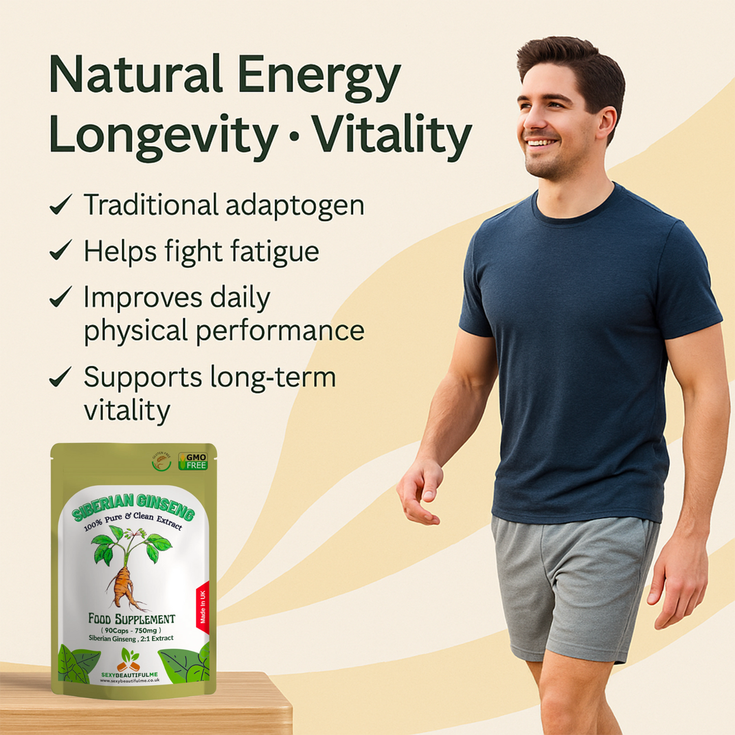 Siberian Ginseng Capsule 1500mg–100%Natural-Strong&Vegan-Energy, Focus, Vitality