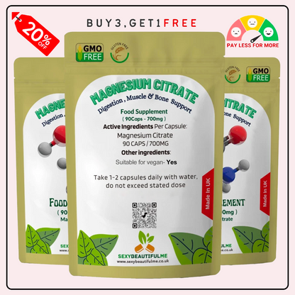 Magnesium Citrate Capsules 700mg–High Strength–PMS, Muscle & Nerve Support–Vegan