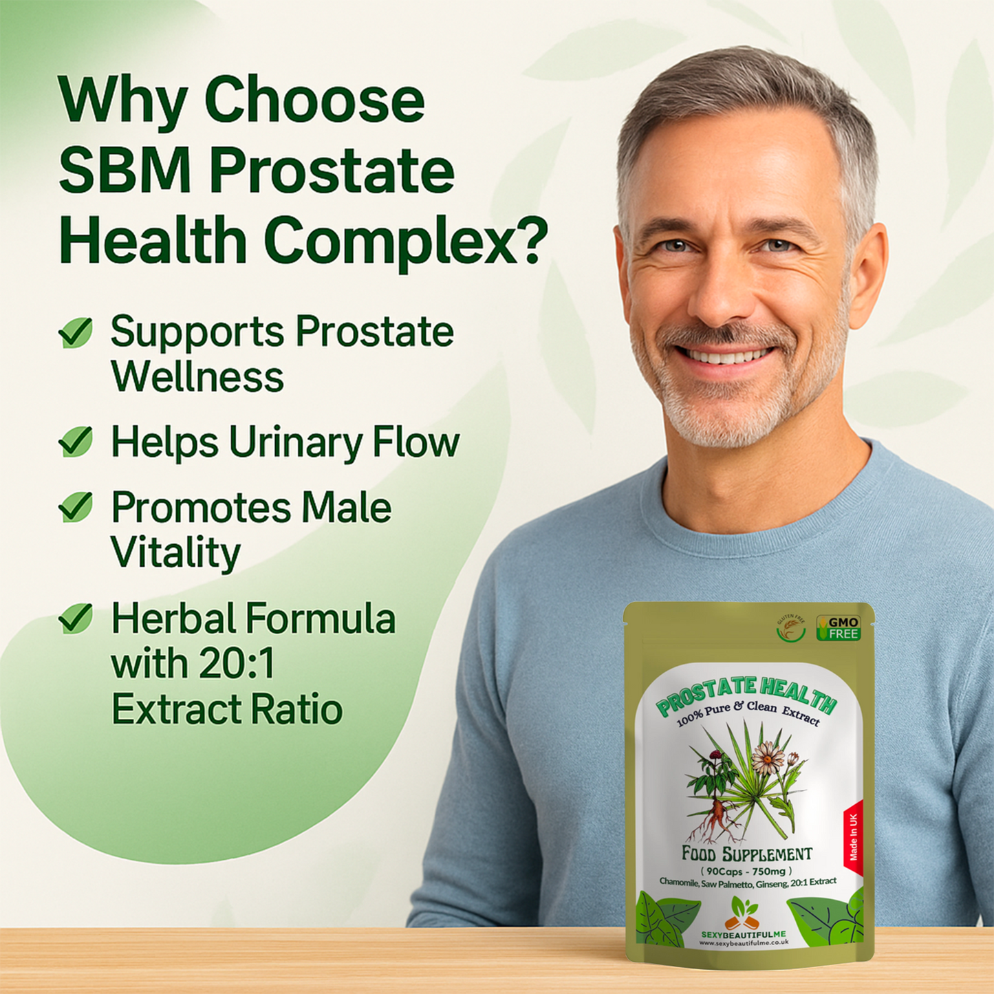Prostate Health Complex Capsules 15000mg–Saw Palmetto, Ginseng & Chamomile–Vegan