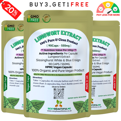 Lungwort Extract Capsules 550mg–Natural Lungwort Powder–Vegan & Strong Product