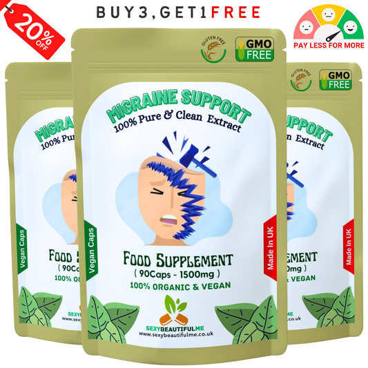Natural Migraine Relief 1500mg Capsules–Organic, natural & 100% Vegan – migraine
