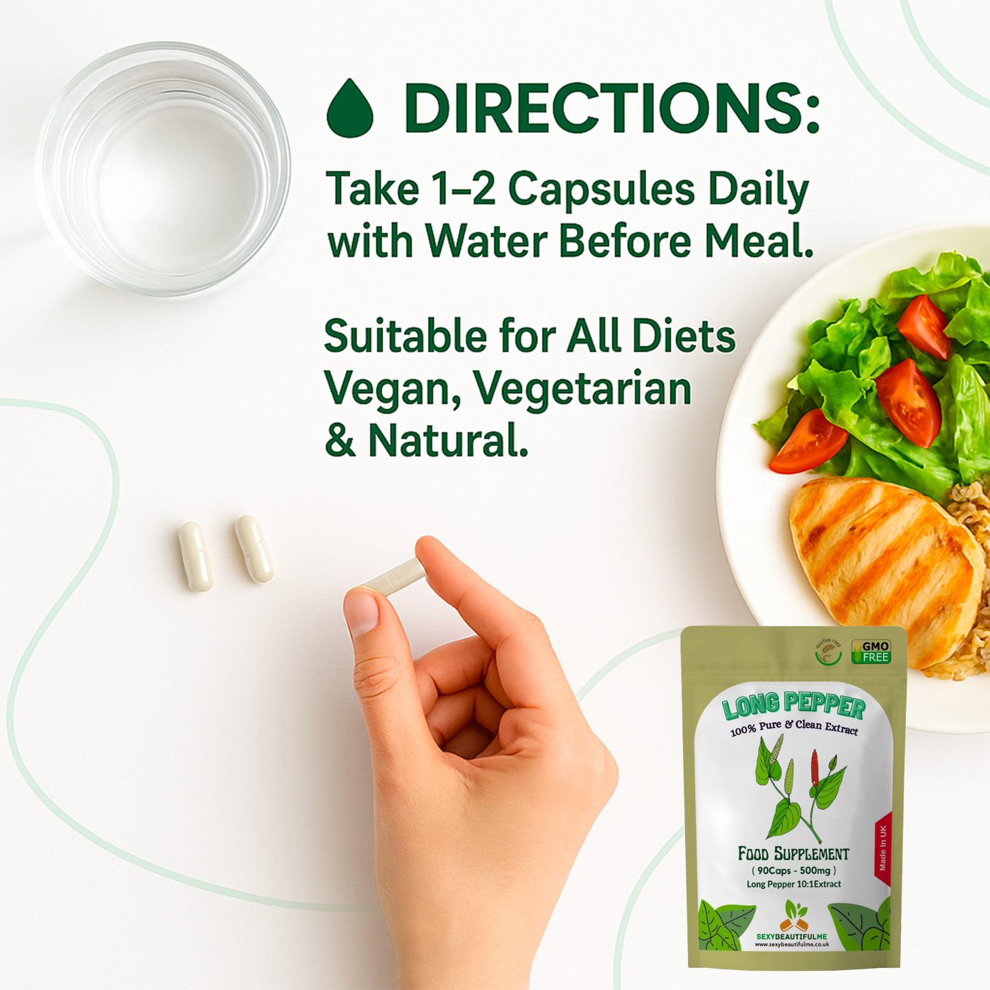 Pippali Capsules (Long Pepper) 5000mg–Heartburn & Indigestion Relief–100% Vegan