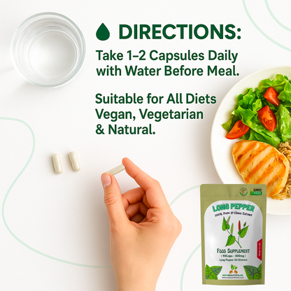 Pippali Capsules (Long Pepper) 5000mg–Heartburn & Indigestion Relief–100% Vegan