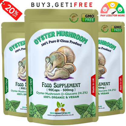 Oyster Mushroom Capsules 500mg–24.2% β-Glucans–Vegan Heart & Cholesterol Support