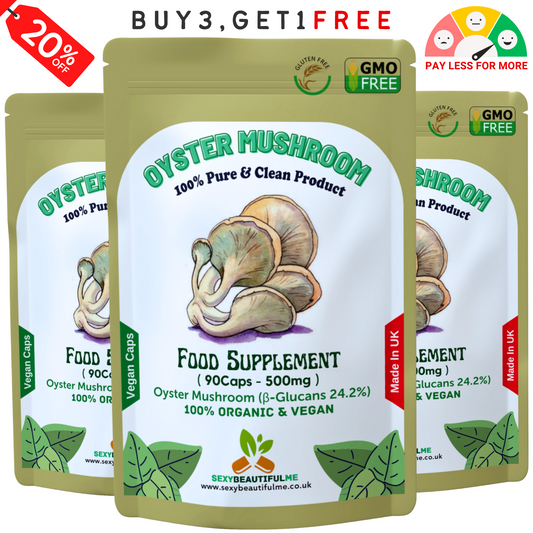 Oyster Mushroom Capsules 500mg–24.2% β-Glucans–Vegan Heart & Cholesterol Support