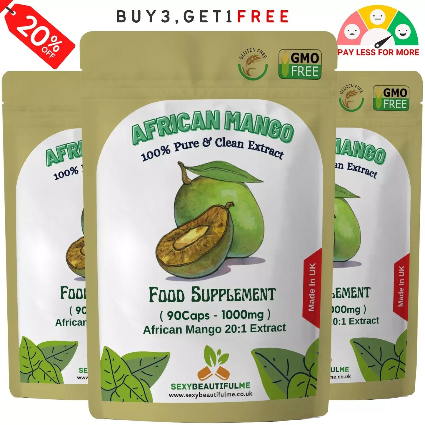 African Mango 20,000mg Capsules – Vegan–Natural Weight Loss & Fat Burner Support