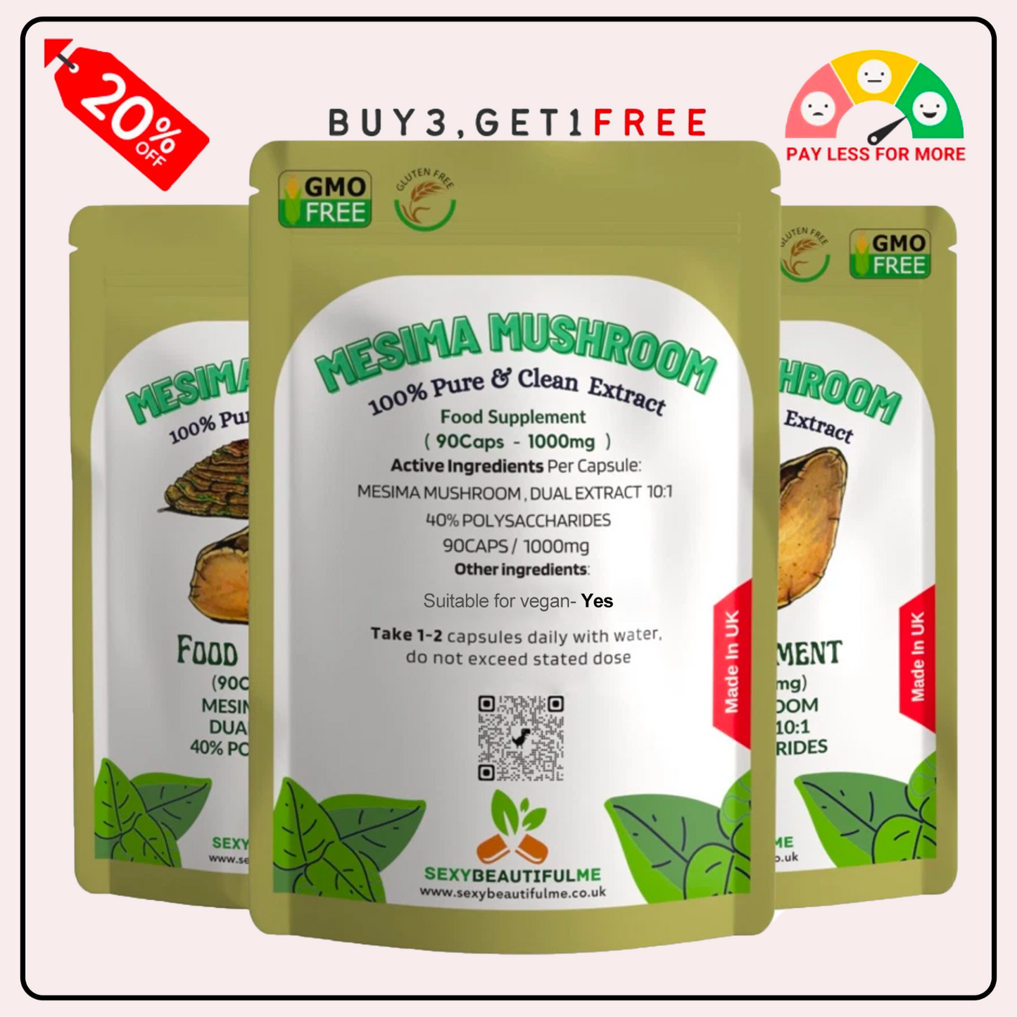 Mesima Mushroom Capsules 10000mg-(140 mg Polysaccharide)-Prostate & Liver Health