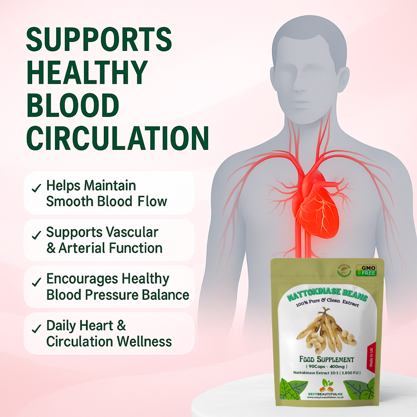 Nattokinase 1850FUs Capsules–Blood Health, Circulation & Blood Pressure Support