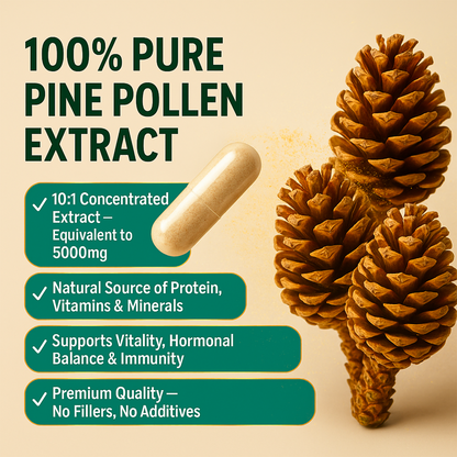 Pine Pollen 5000mg Capsules – Anti Aging – Sleep Aid – Energy & Vitality Support