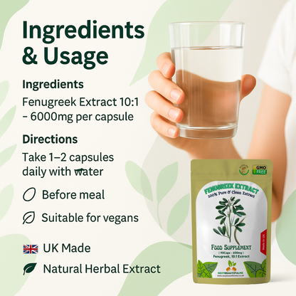 Fenugreek 6000mg Capsules–High Strength 10:1– Natural Wellness&Metabolic Support