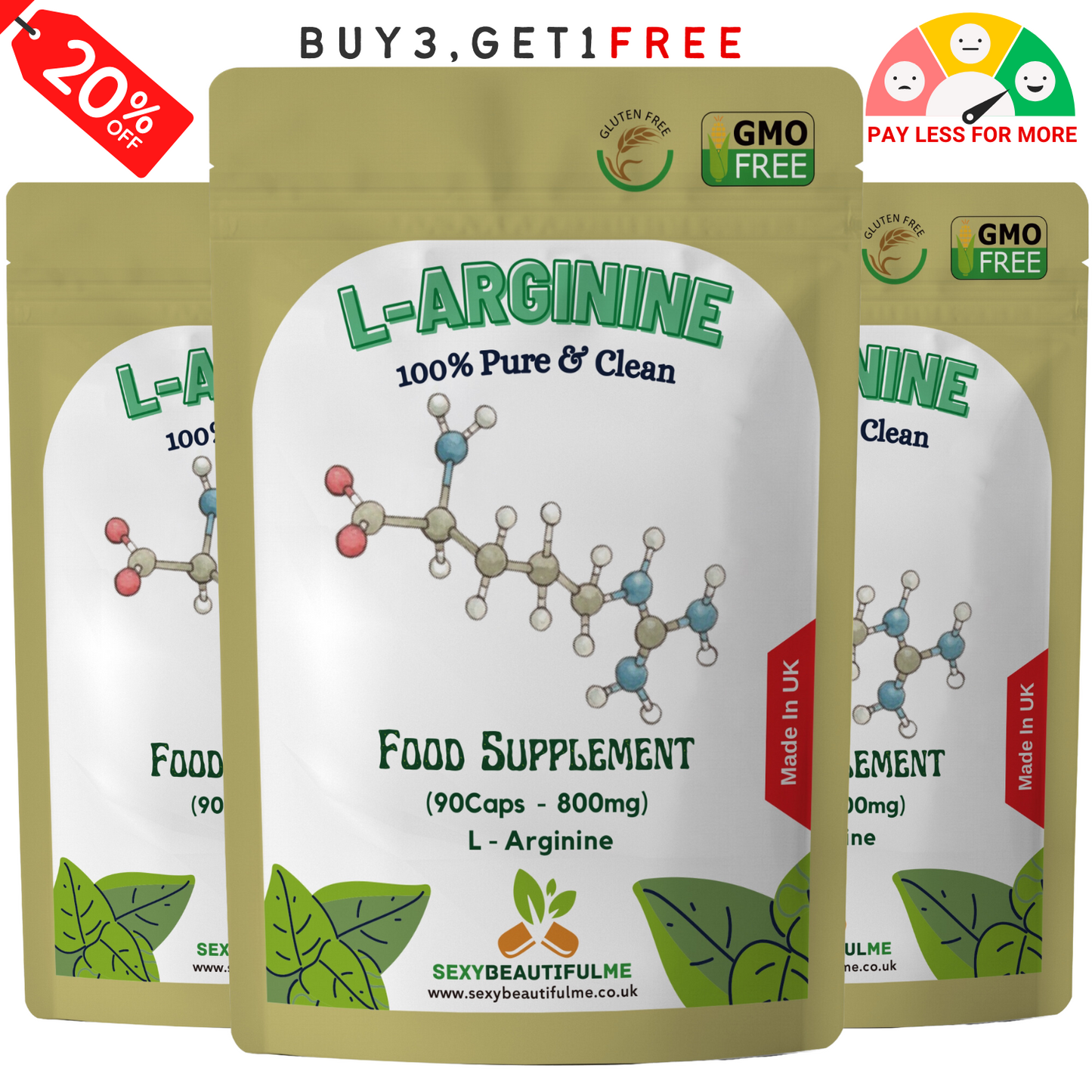 L-Arginine 800mg | Muscle &Workout Support | Natural Energy &Recovery | Veg Caps