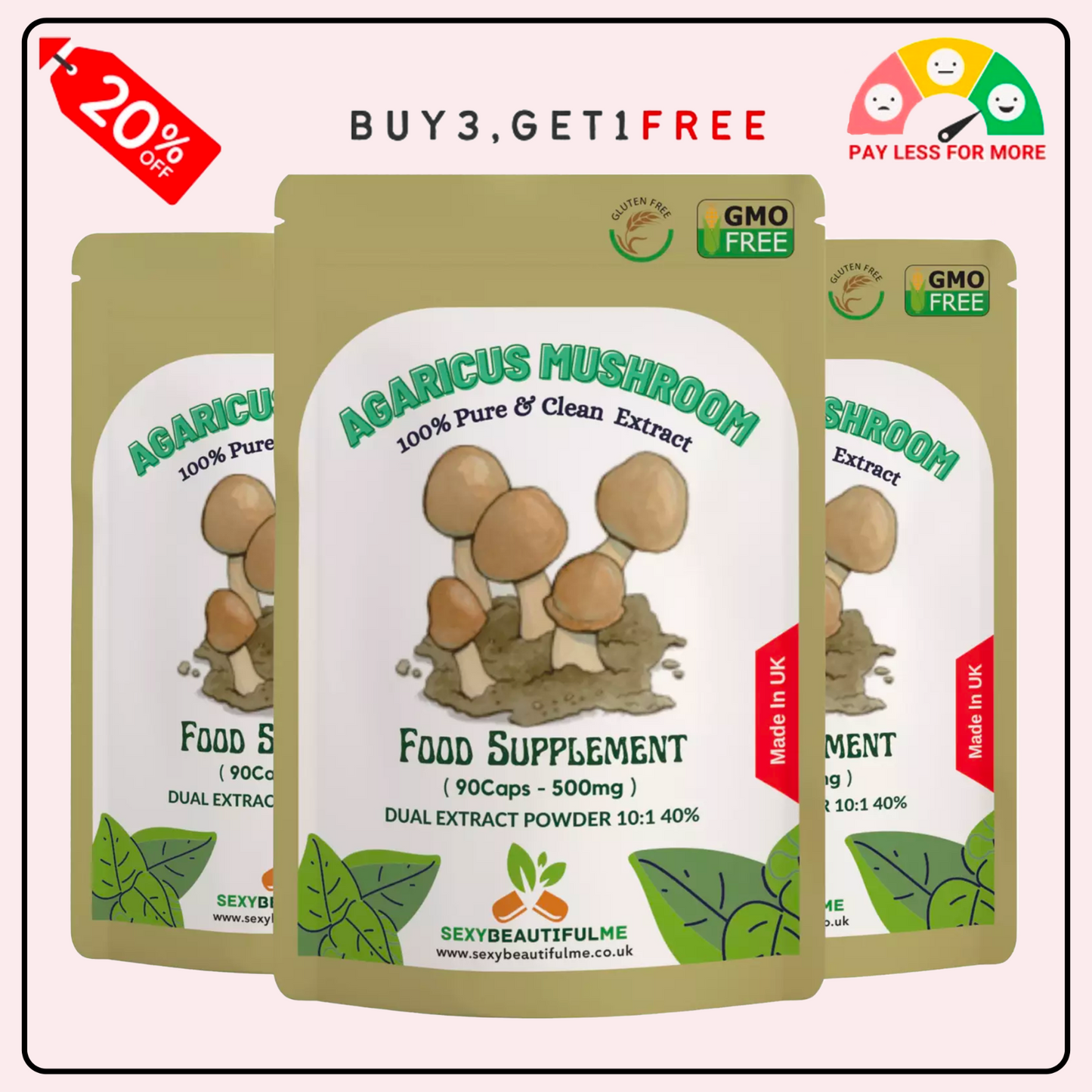 Agaricus Mushroom Extract Capsules 5000mg-40% Polysaccharides-Support Immunity