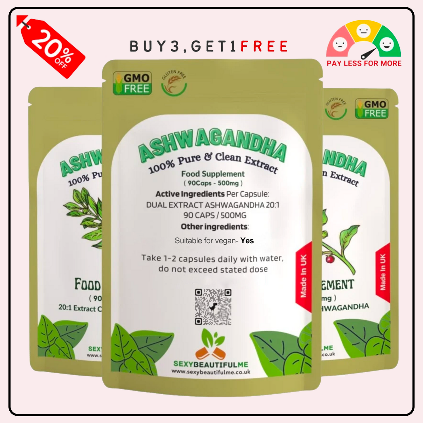 Ashwagandha Extract Capsules 10000mg (30mg withanolides) Natural Vegan Capsules
