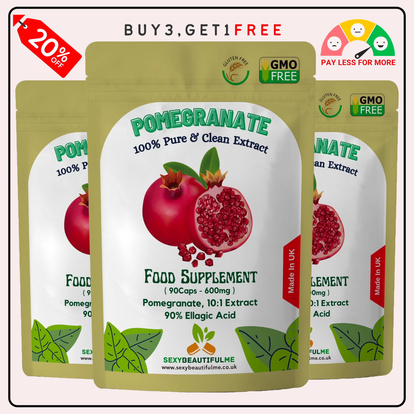Pomegranate Seed Extract Capsule-6000mg 90% Ellagic Acid-100% Natural & Strong