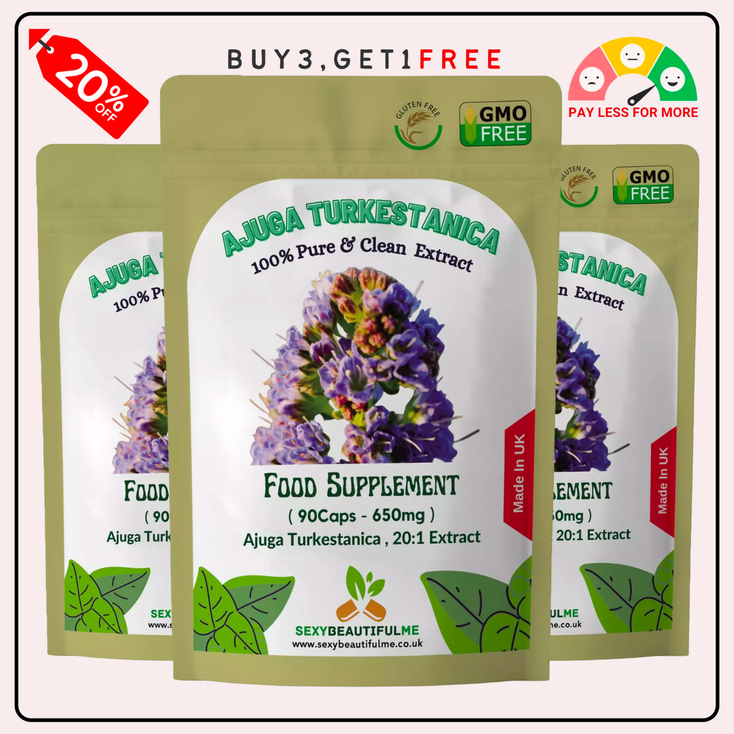 Turkesterone Capsules 13,000mg (650mg 20:1) -Ajuga Turkestanica-Fitness Support