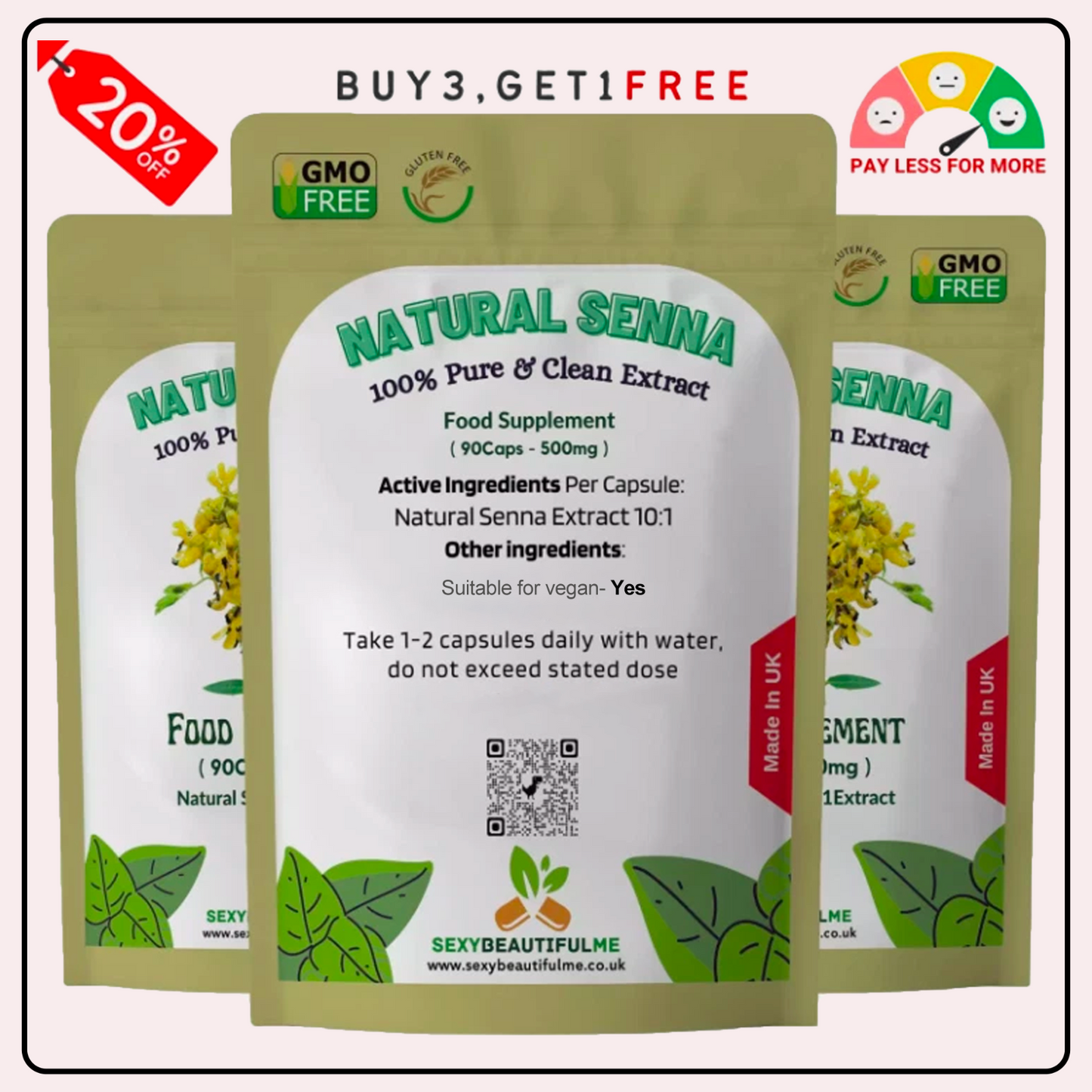Organic Senna Leaf 500mg Capsules – Natural Digestive Support – Vegan Friendly