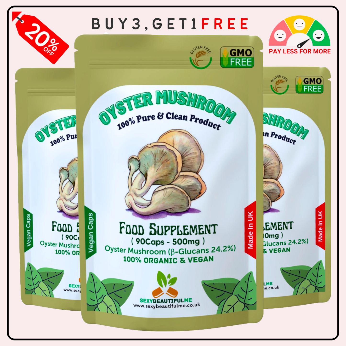Oyster Mushroom Capsules 500mg–24.2% β-Glucans–Vegan Heart & Cholesterol Support