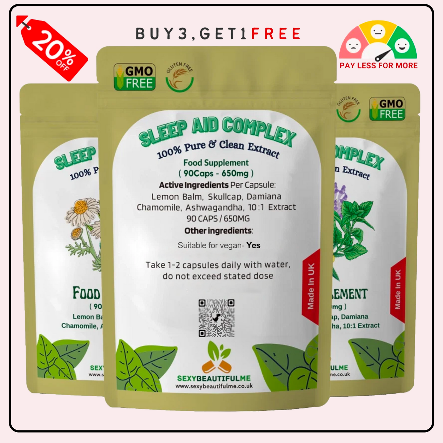 Sleep Aid Complex Capsules 6500mg–Lemon Balm,Skullcap,Damiana,Chamomile&Ashwagan