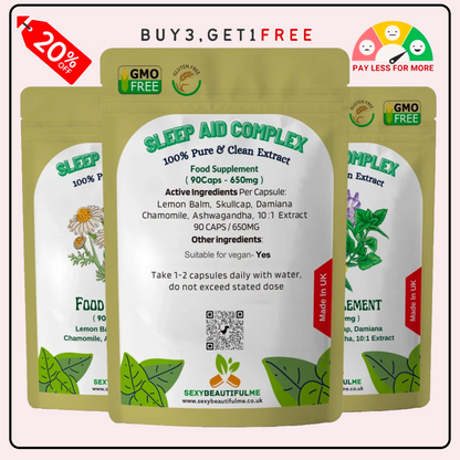 Sleep Aid Complex Capsules 6500mg–Lemon Balm,Skullcap,Damiana,Chamomile&Ashwagan