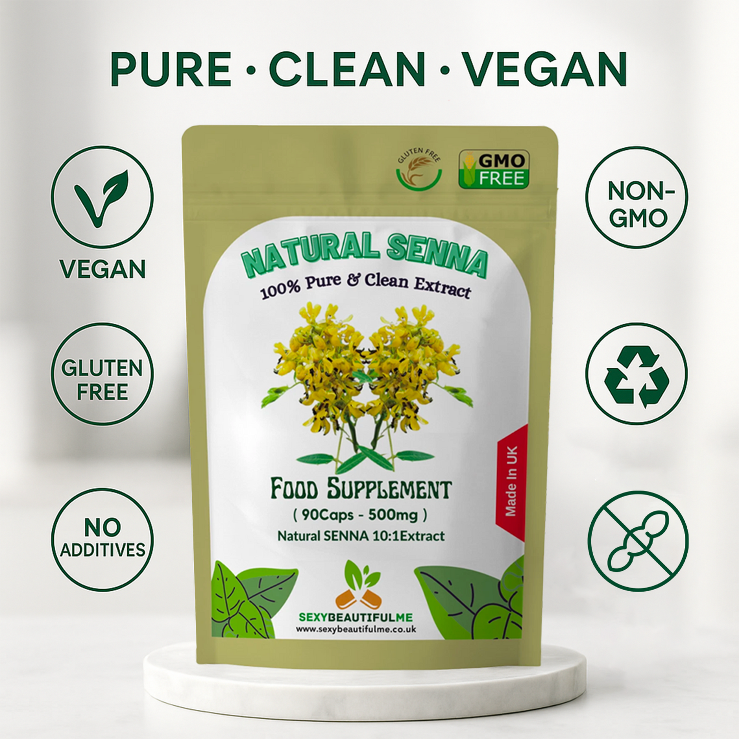 Organic Senna Leaf 500mg Capsules – Natural Digestive Support – Vegan Friendly