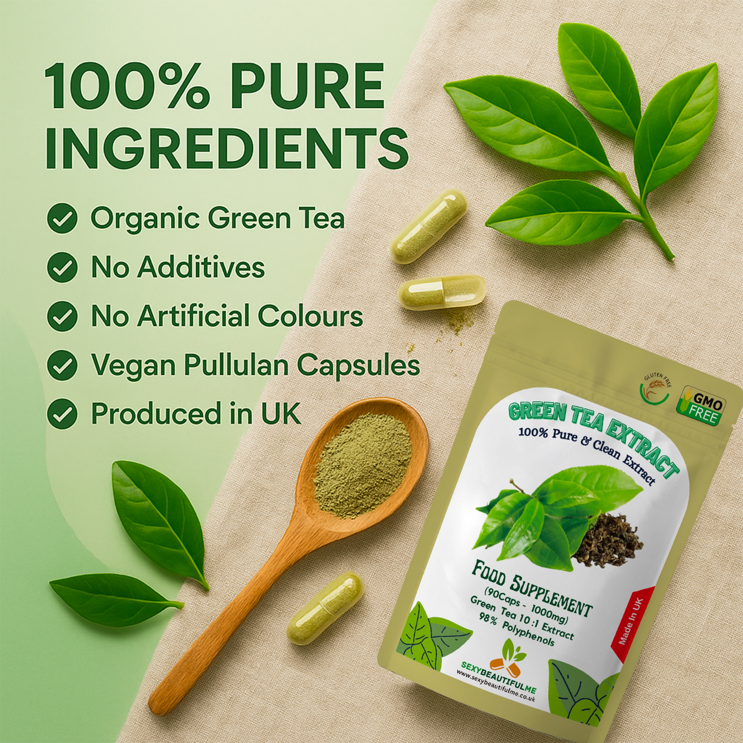 Green Tea Extract Capsules 10,000mg–Antioxidant, Metabolic & Wellness-100%Vegan