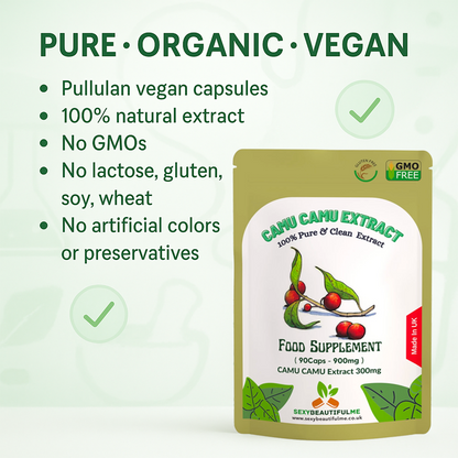 Camu Capsules 900mg–Natural Vitamin C Source &Antioxidant Support-100%Vegan