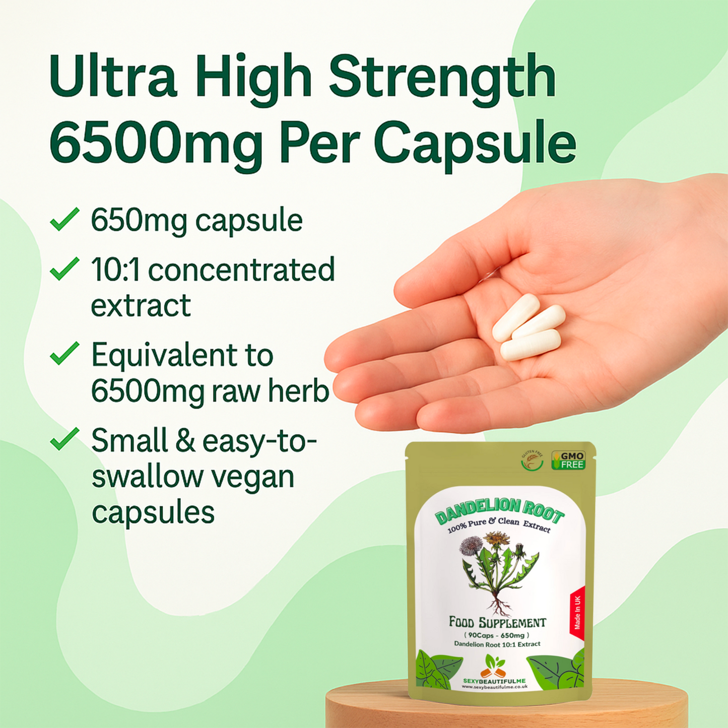Dandelion Root Capsules 6500mg – Strong Extract – Natural Liver & Detox Support