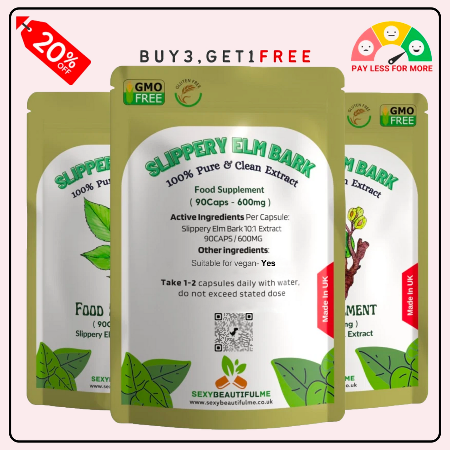 Slippery Elm Bark Capsules 6000mg (Ulmus Rubra)-100% Natural & Strong-Vegan Caps