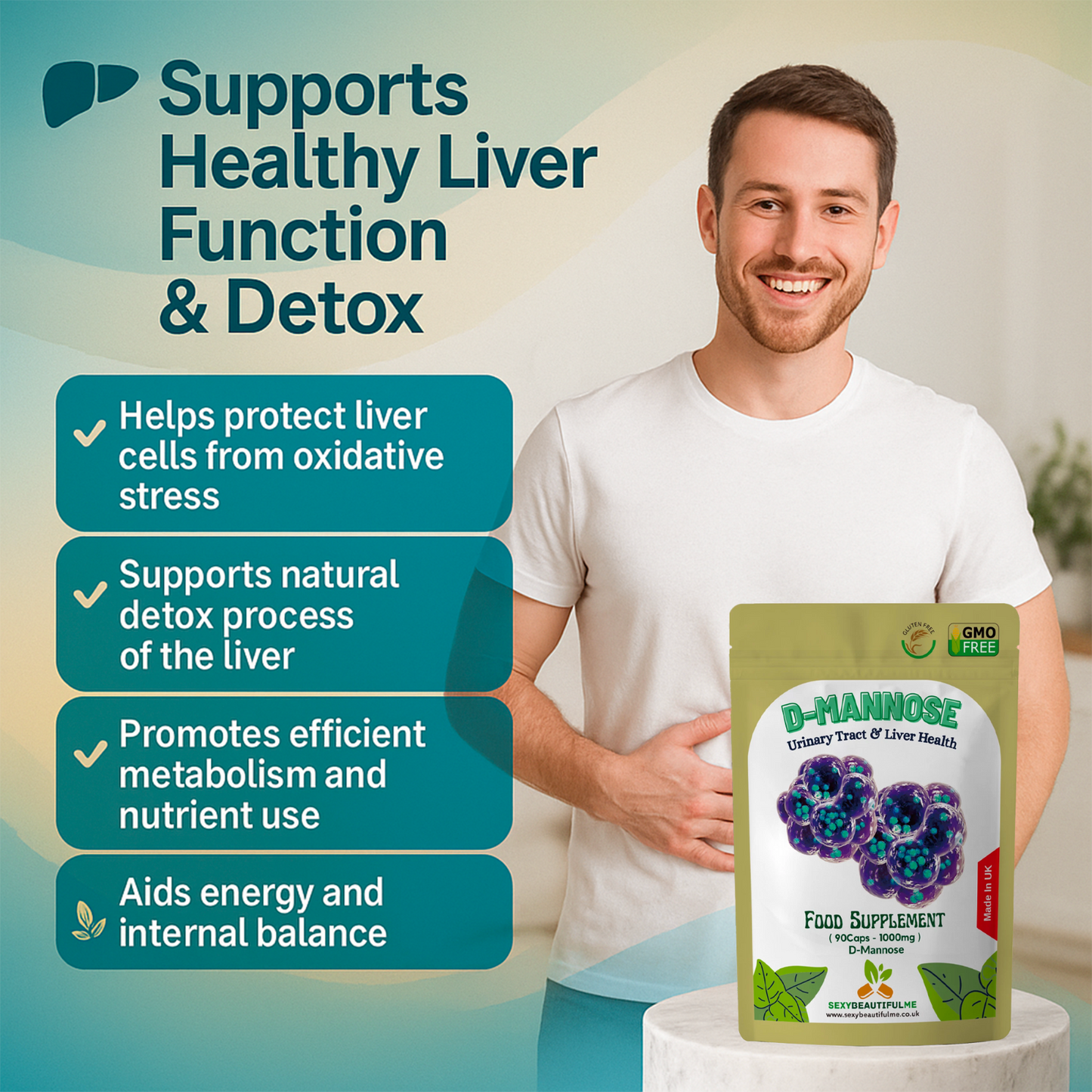 D-Mannose Capsules 1000mg-Healthy Urinary Tract-Cystitis Relief UTI-Liver Health
