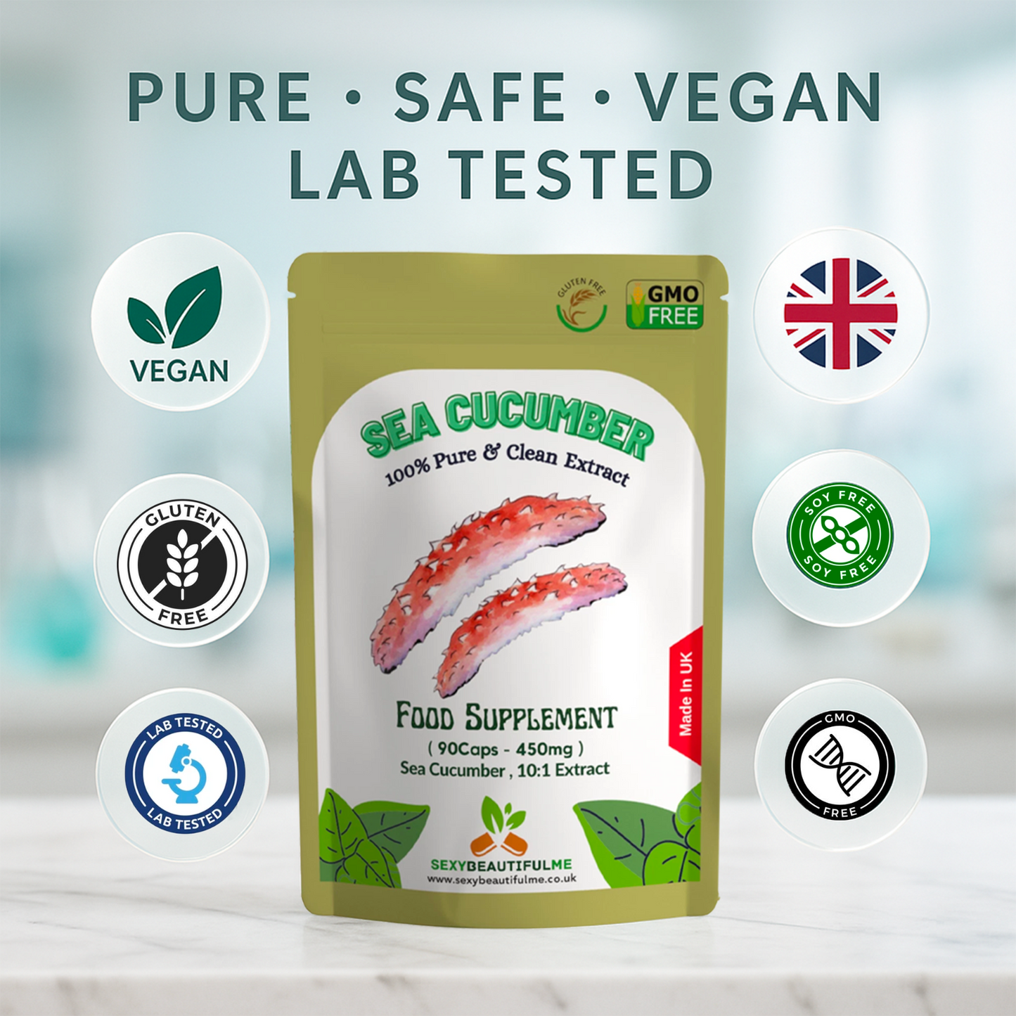 Sea Cucumber Capsules 4500mg – Vegan –Joint Health– 100% Natural & High Strength