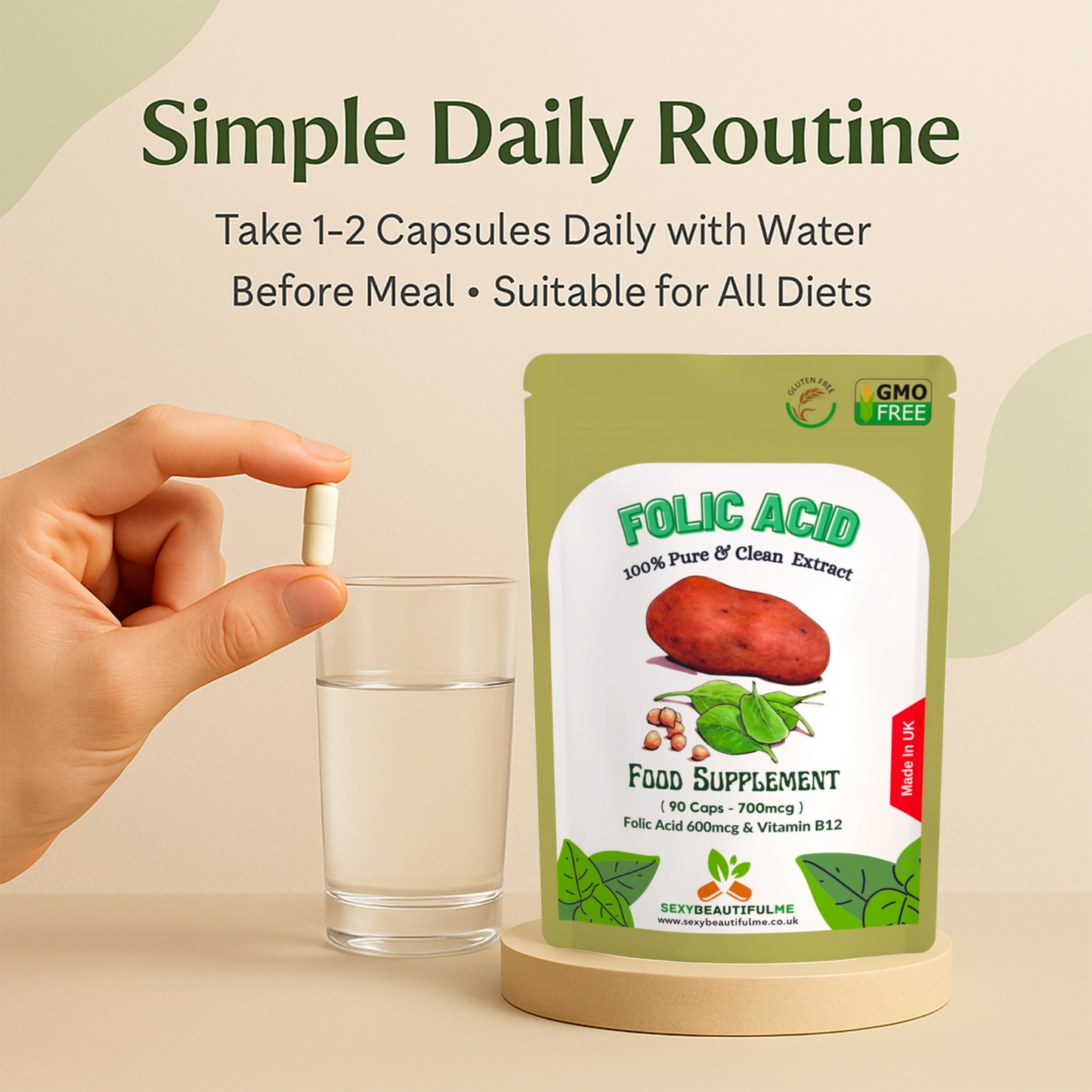 Folic Acid 700mcg + Vitamin B12 Capsules | Reduce Tiredness & Fatigue | Vegan