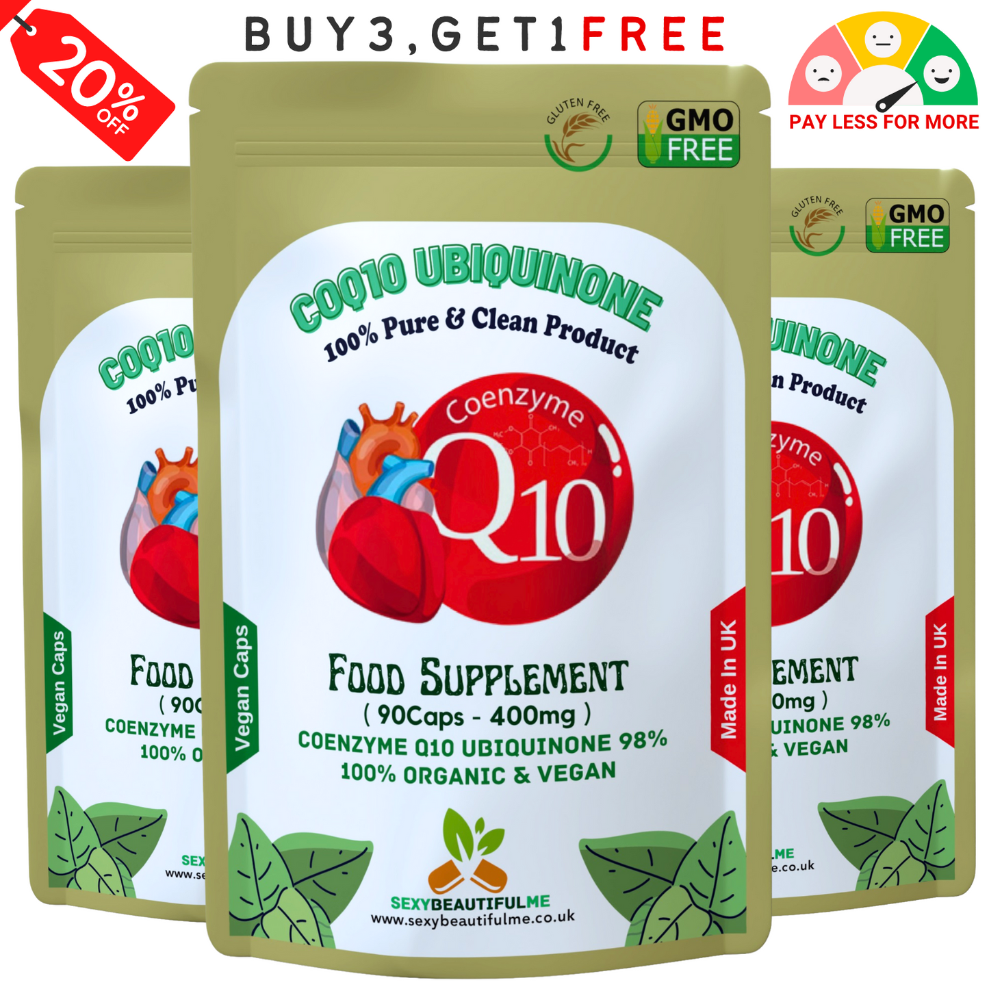 Co Enzyme Q10 Capsules 400mg–High Absorption 98% Ubiquinone–Pure & Natural CoQ10