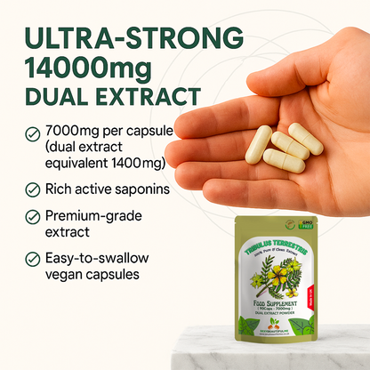Tribulus Capsules 7000mg–Testosterone, Strength& Male Wellness–2:1 Extract-Vegan
