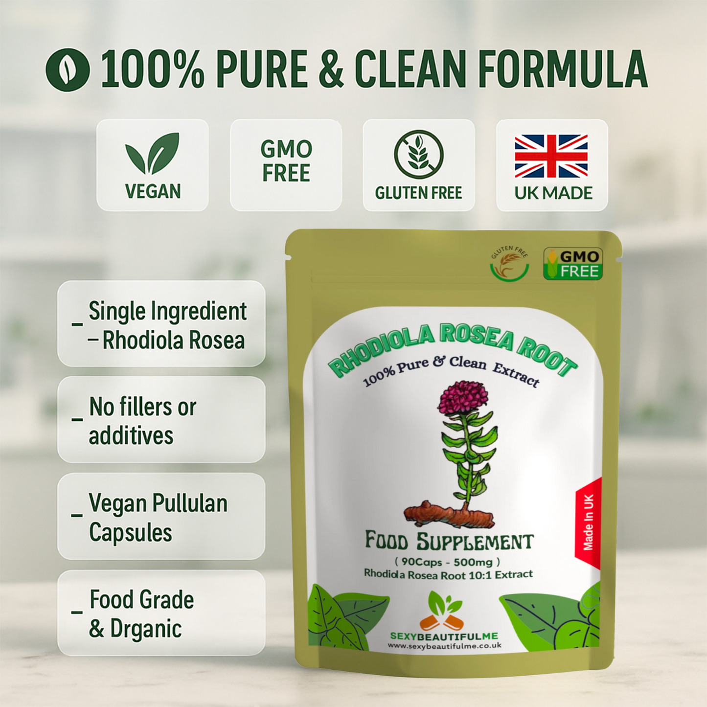 Rhodiola Rosea Capsules 5000mg– 9% Salidrosides (41mg) –Energy & Mental Health