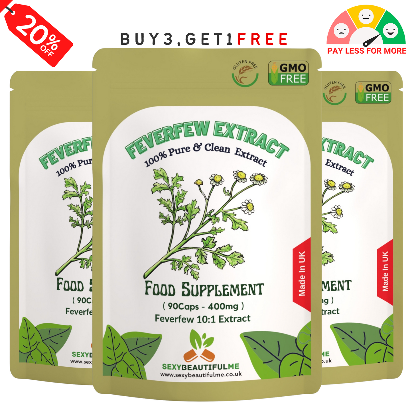 Feverfew Extract 4000mg Capsules, Migraine Support, 100%Natural&Clean-Vegan Caps