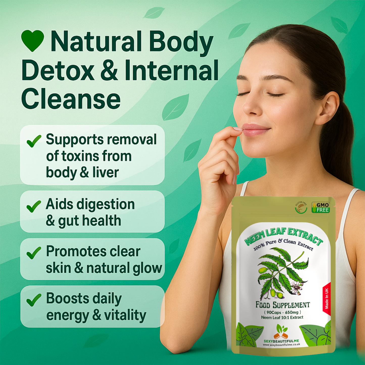 NEEM LEAF 6500mg Capsules, 100% Pure Organic,Vegan Capsule-Detox Immune Support