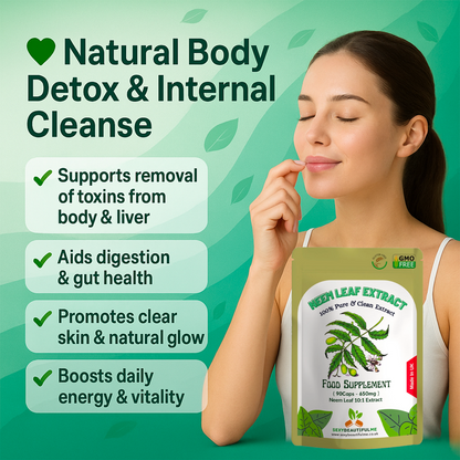NEEM LEAF 6500mg Capsules, 100% Pure Organic,Vegan Capsule-Detox Immune Support