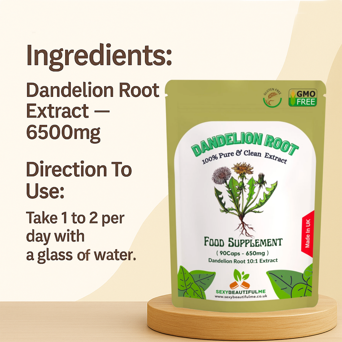Dandelion Root Capsules 6500mg – Strong Extract – Natural Liver & Detox Support