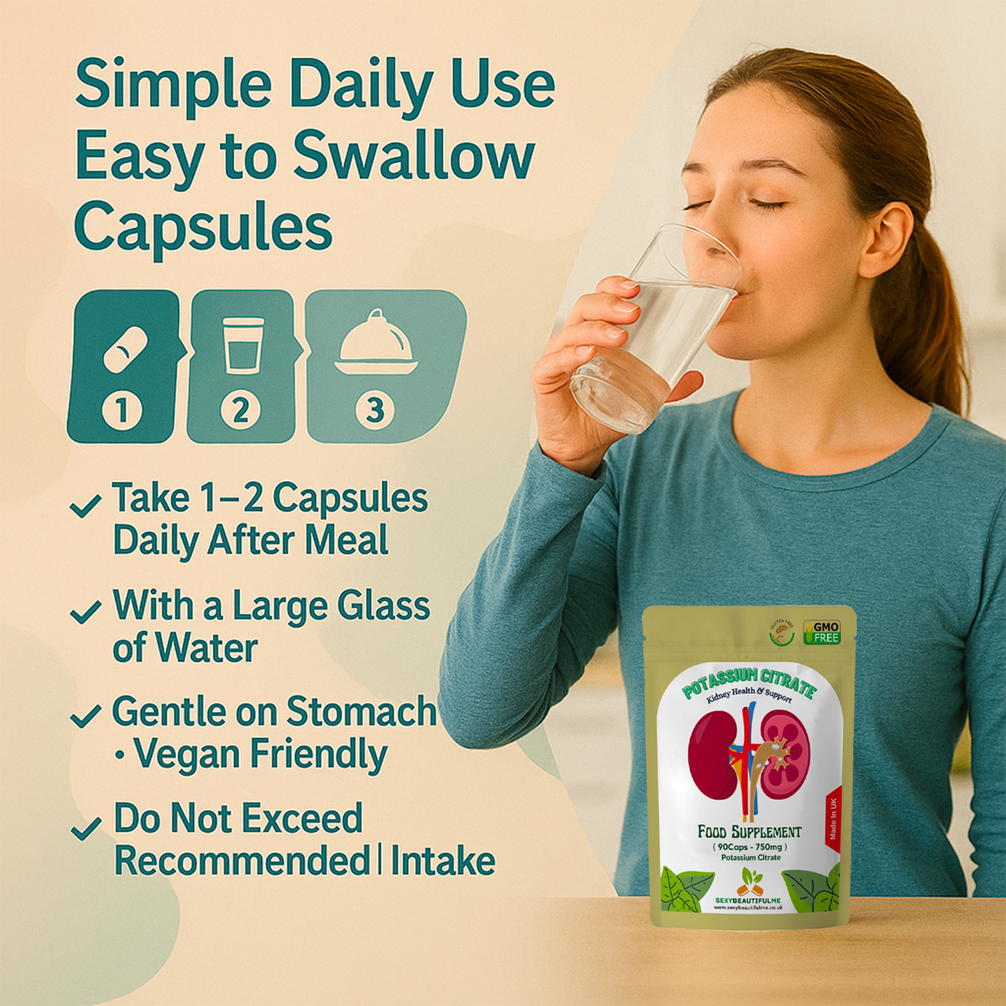 Potassium Citrate Capsules, 750mg-Kidney Health, Muscle Health & Blood Health