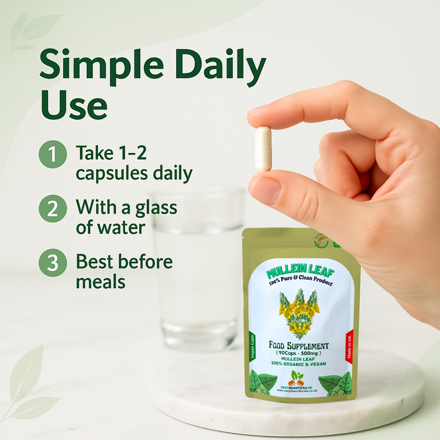 Mullein Leaf Capsule 500mg–High Strength Natural Supplement–Vegan Health Support